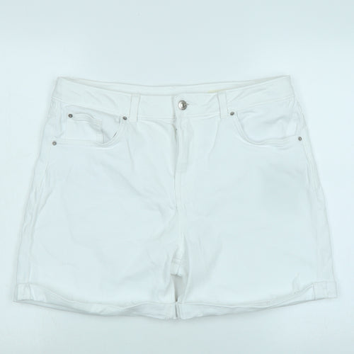 Marks and Spencer Womens White Cotton Boyfriend Shorts Size 12 Regular Zip