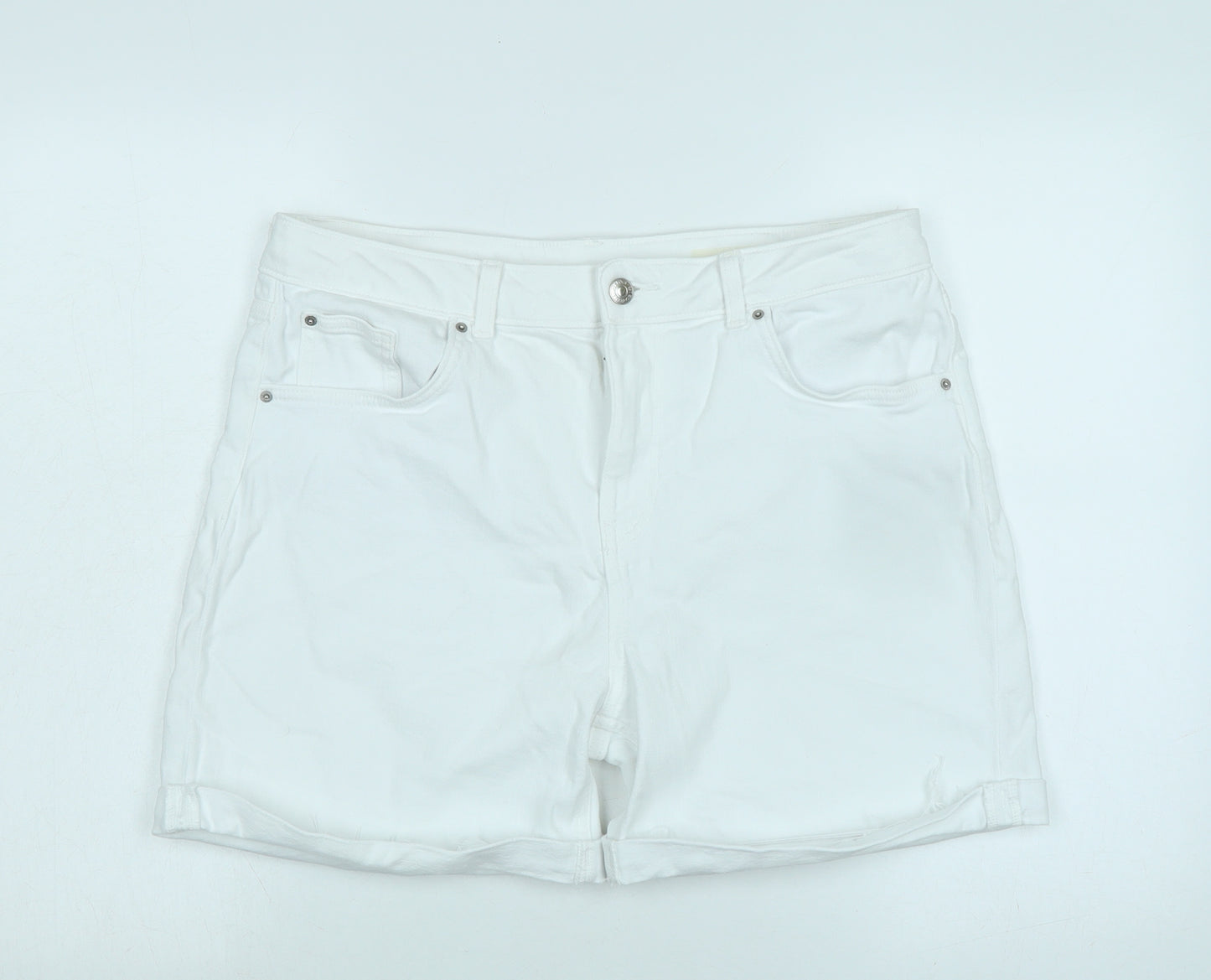 Marks and Spencer Womens White Cotton Boyfriend Shorts Size 12 Regular Zip