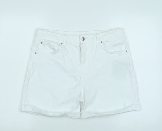 Marks and Spencer Womens White Cotton Boyfriend Shorts Size 12 Regular Zip