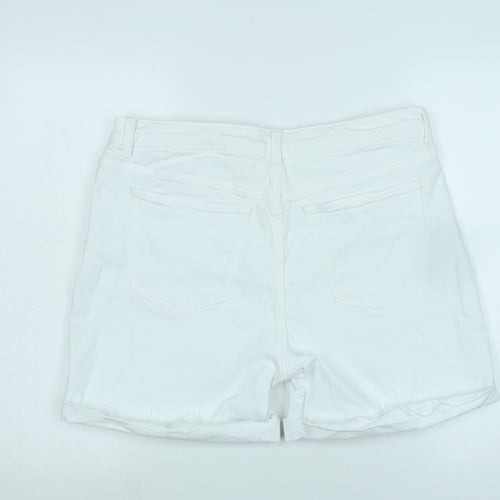 Marks and Spencer Womens White Cotton Boyfriend Shorts Size 12 Regular Zip