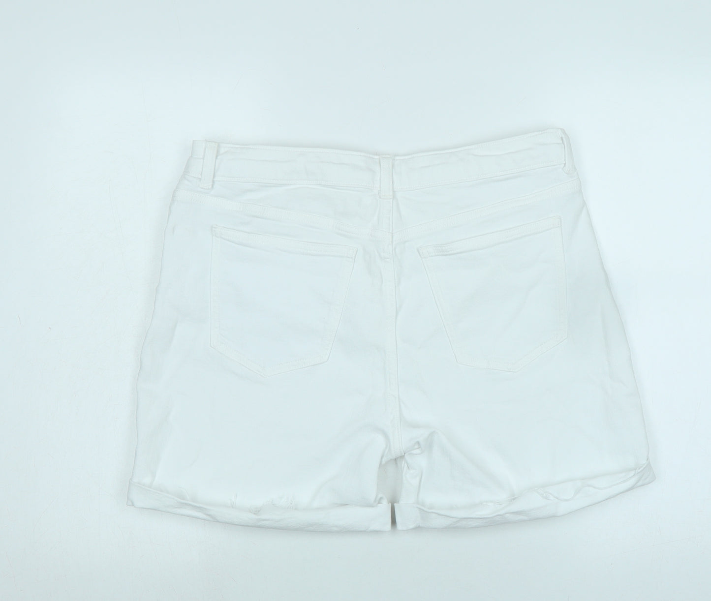 Marks and Spencer Womens White Cotton Boyfriend Shorts Size 12 Regular Zip