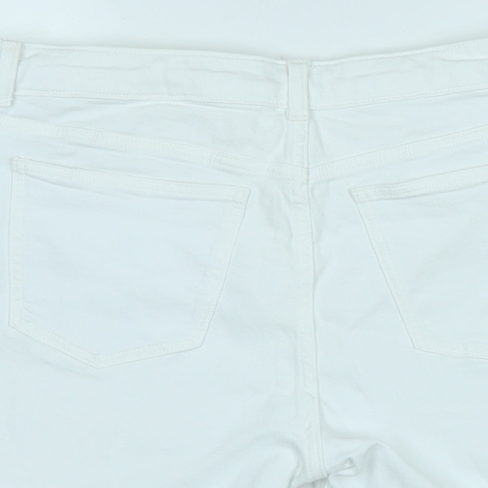 Marks and Spencer Womens White Cotton Boyfriend Shorts Size 12 Regular Zip