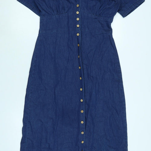 Nobody's Child Womens Blue Cotton Shirt Dress Size 10 Collared Button