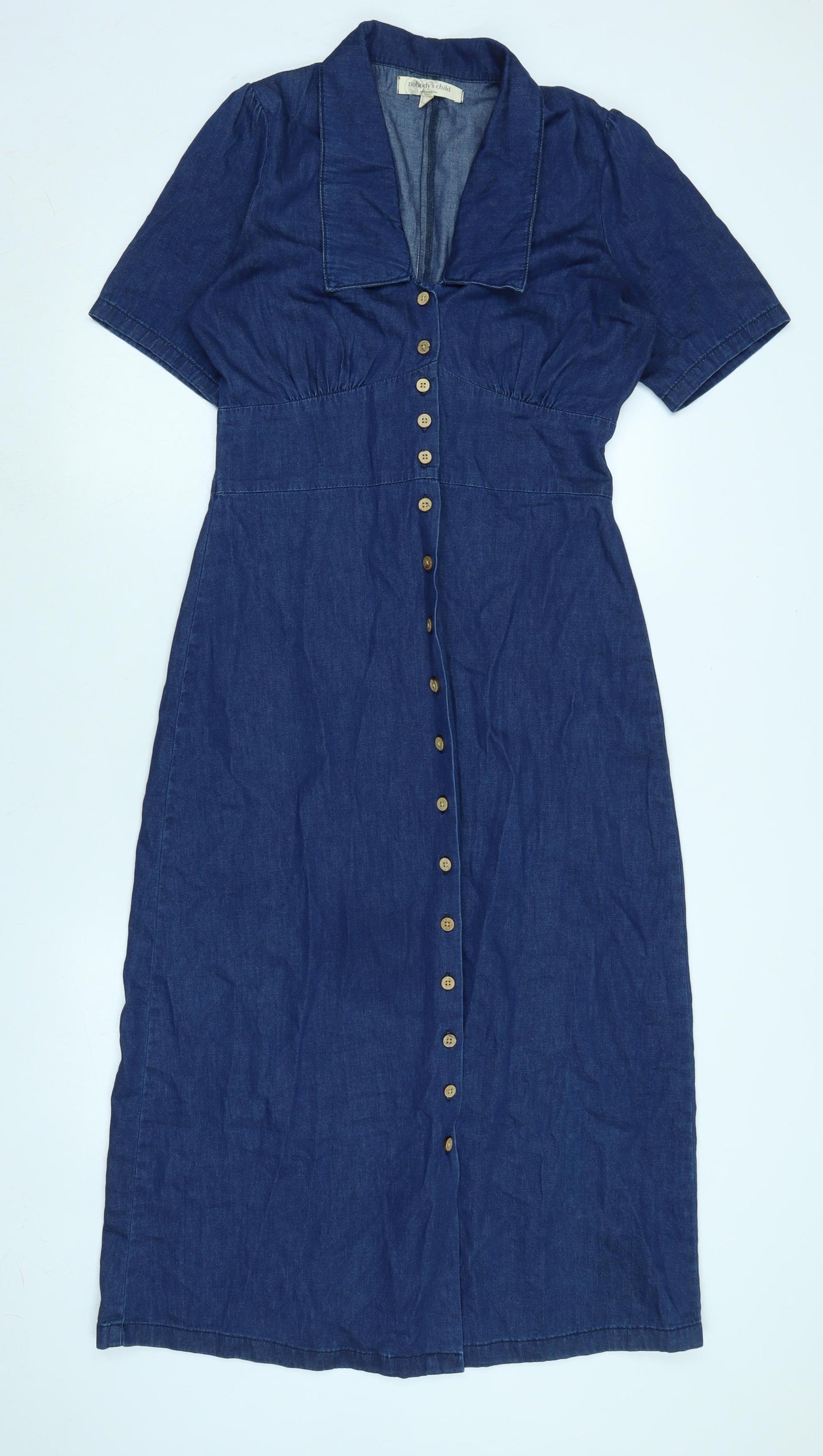 Nobody's Child Womens Blue Cotton Shirt Dress Size 10 Collared Button