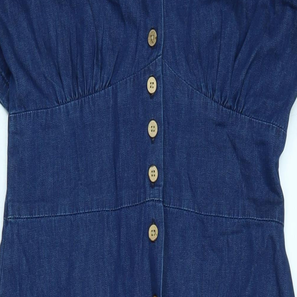 Nobody's Child Womens Blue Cotton Shirt Dress Size 10 Collared Button