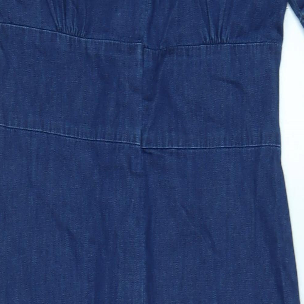 Nobody's Child Womens Blue Cotton Shirt Dress Size 10 Collared Button