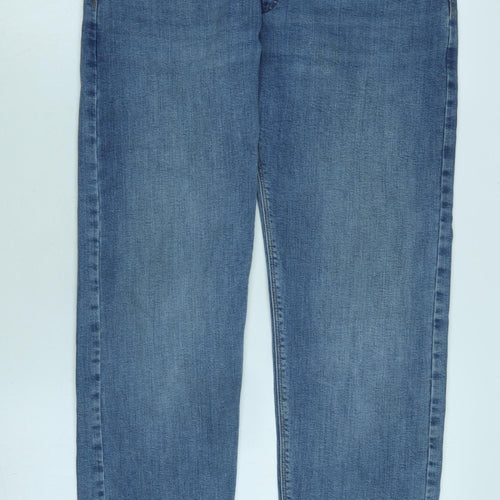 Marks and Spencer Mens Blue Cotton Straight Jeans Size 32 in L31 in Regular Zip