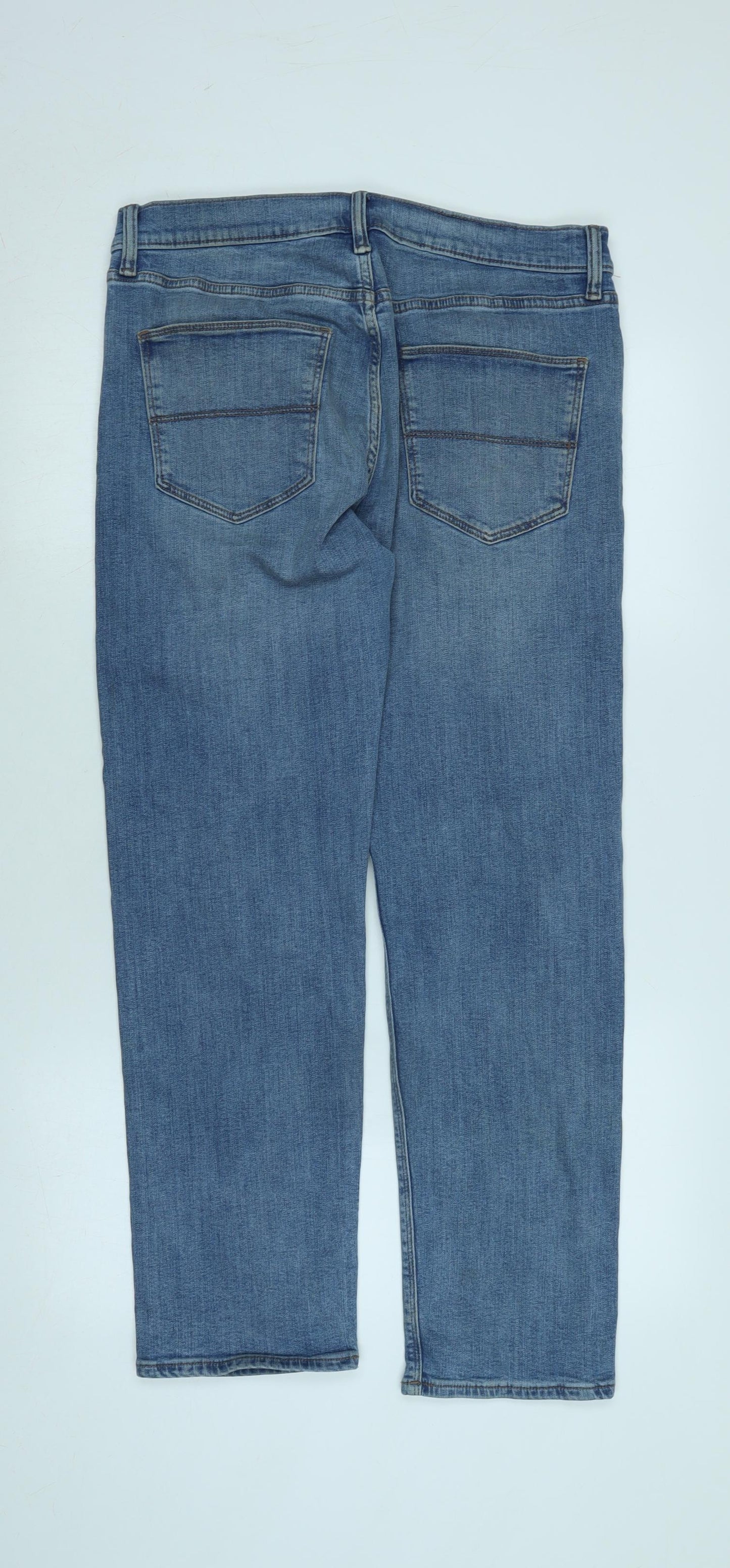 Marks and Spencer Mens Blue Cotton Straight Jeans Size 32 in L31 in Regular Zip