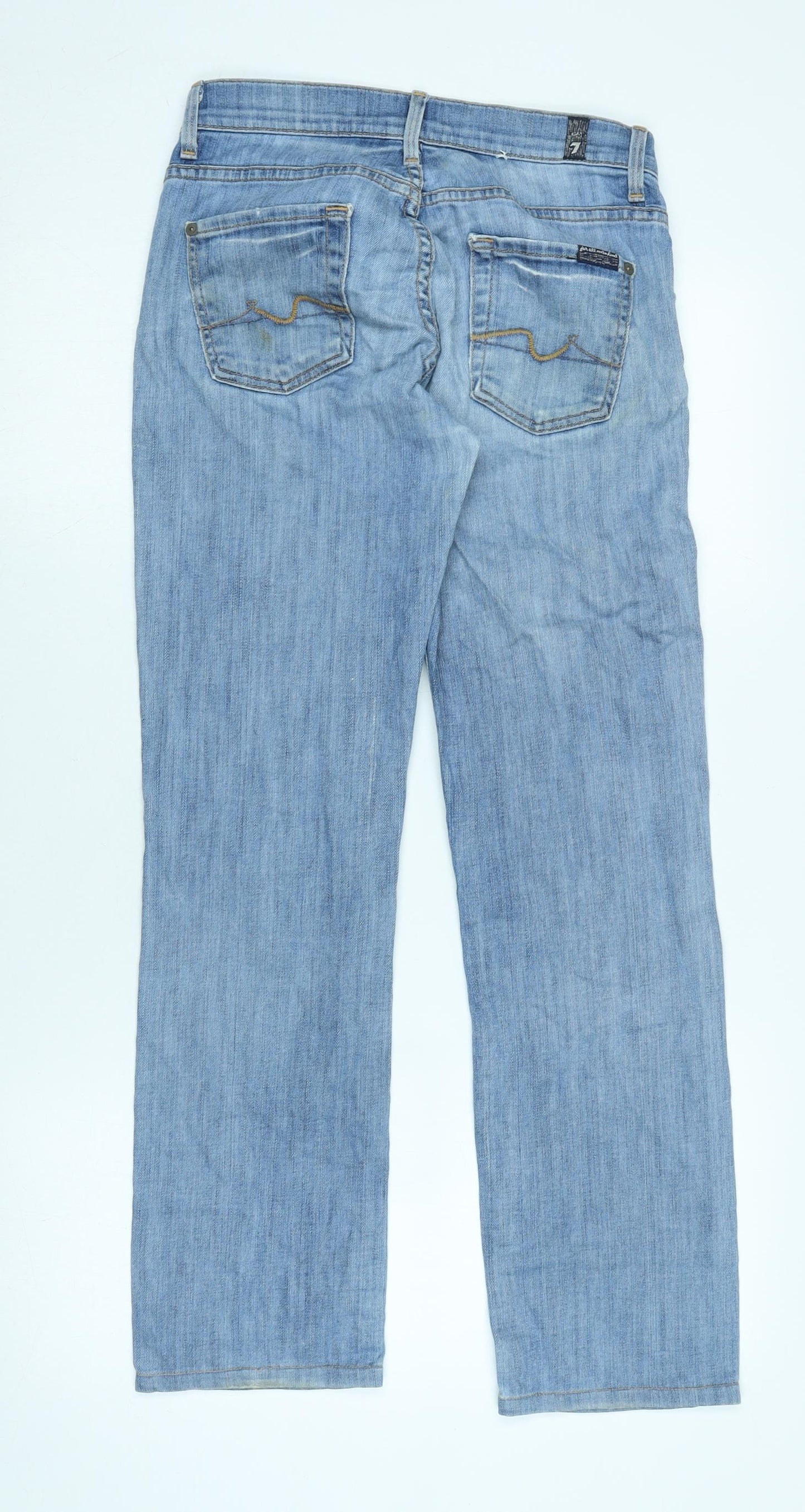 7 For All Mankind Womens Blue Cotton Straight Jeans Size 26 in L29 in Regular Zip