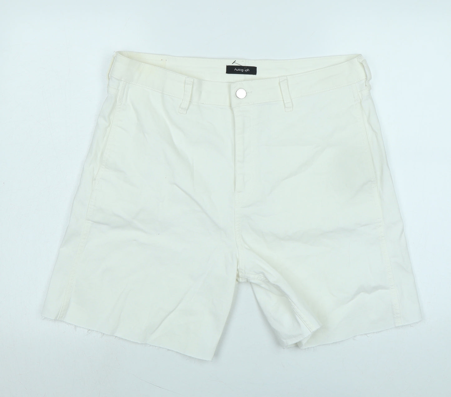 Marks and Spencer Womens White Cotton Bermuda Shorts Size 16 Regular Zip