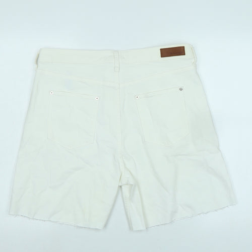 Marks and Spencer Womens White Cotton Bermuda Shorts Size 16 Regular Zip