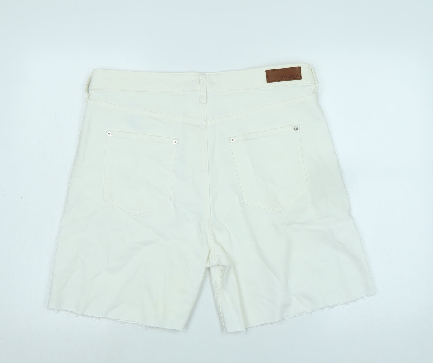 Marks and Spencer Womens White Cotton Bermuda Shorts Size 16 Regular Zip