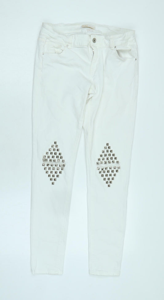 tokik 3 Womens Silver Cotton Blend Tapered Jeans Size 26 in L28 in Regular Zip - Logo- Stud detail