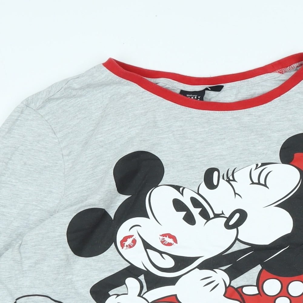 Disney Womens Grey Cotton Jersey T-Shirt Size L Crew Neck - Micky Mouse