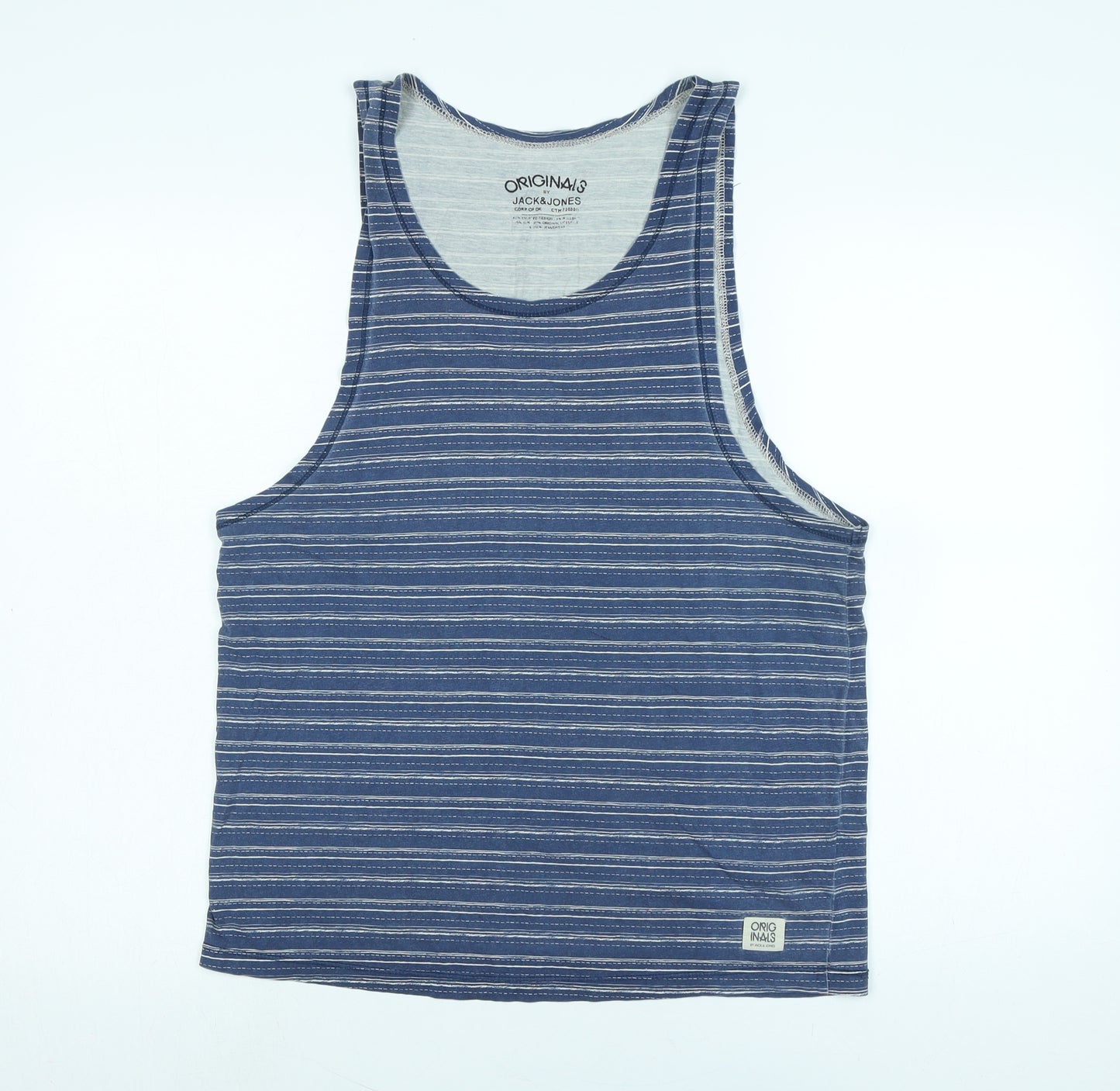 JACK & JONES Mens Blue Cotton T-Shirt Size L Round Neck