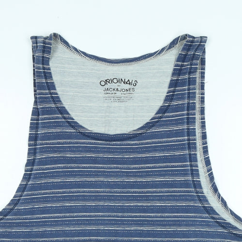 JACK & JONES Mens Blue Cotton T-Shirt Size L Round Neck
