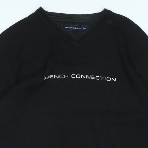 French Connection Mens Black Cotton T-Shirt Size M V-Neck