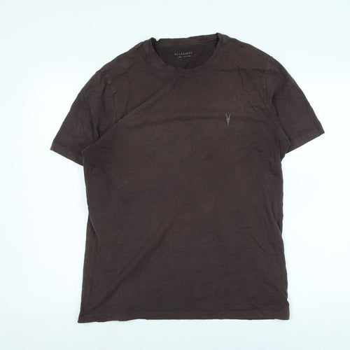 AllSaints Womens Brown Cotton Basic T-Shirt Size L Crew Neck