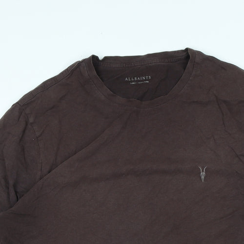 AllSaints Womens Brown Cotton Basic T-Shirt Size L Crew Neck