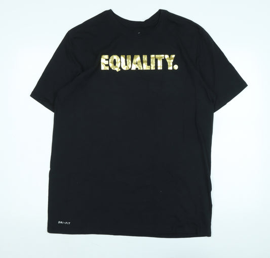 Nike Mens Black Cotton Blend T-Shirt Size L Crew Neck - Logo-Equality