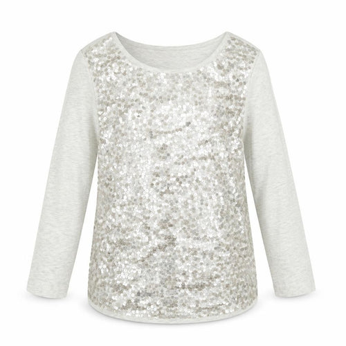 Gap Girls Grey Cotton Pullover T-Shirt Size 8-9 Years Crew Neck - Sequins