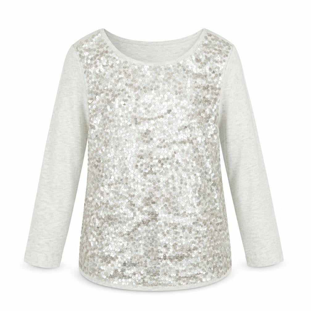 Gap Girls Grey Cotton Pullover T-Shirt Size 8-9 Years Crew Neck - Sequins