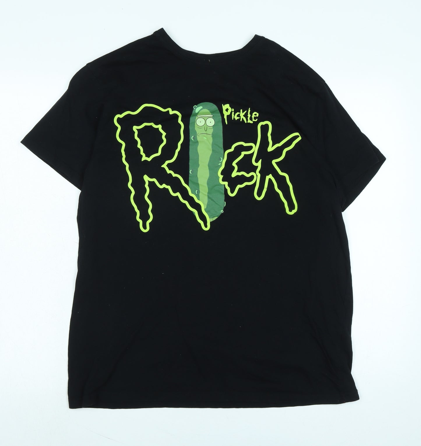 Rick and Morty Mens Black Cotton Blend T-Shirt Size XL Crew Neck - Pickle Rick