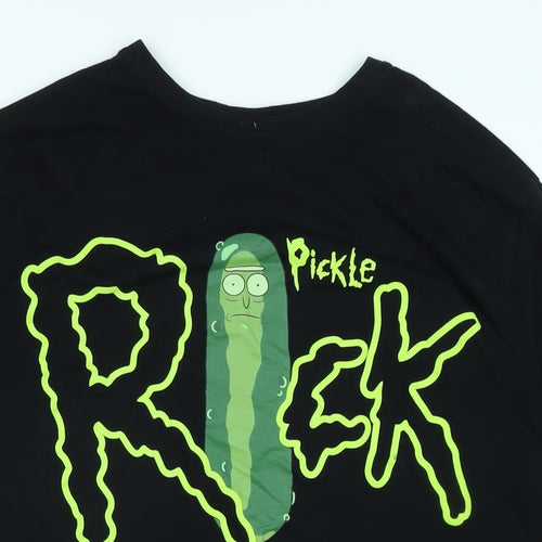 Rick and Morty Mens Black Cotton Blend T-Shirt Size XL Crew Neck - Pickle Rick