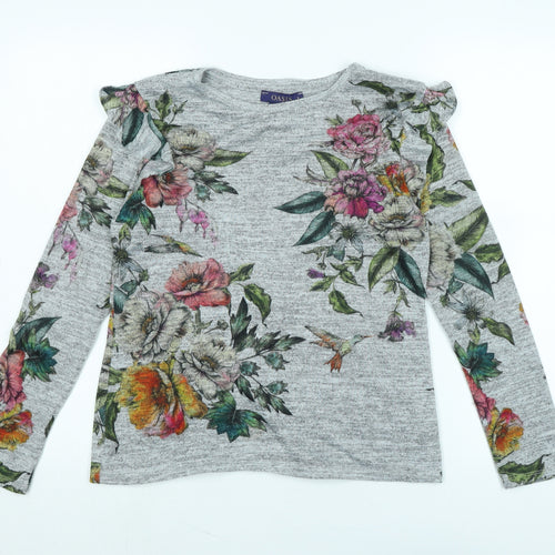 Oasis Womens Grey Floral Polyester Jersey Blouse Size S Scoop Neck