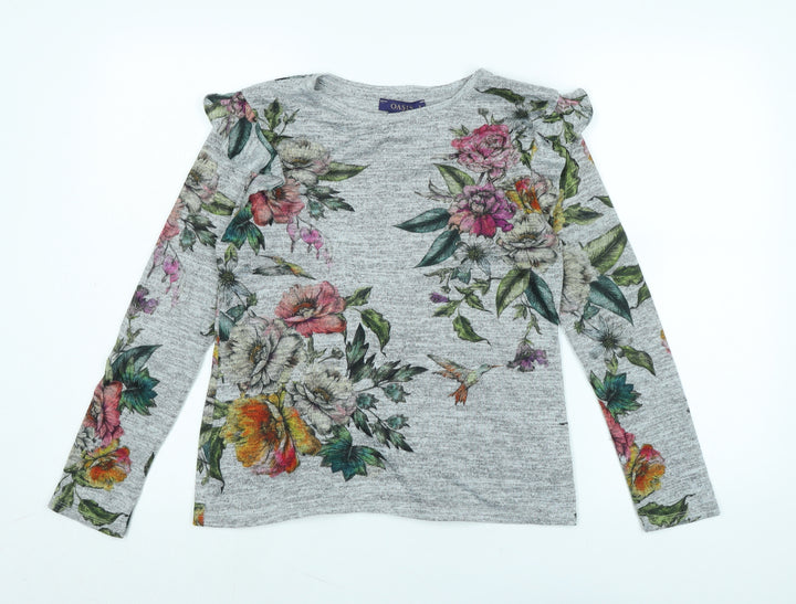 Oasis Womens Grey Floral Polyester Jersey Blouse Size S Scoop Neck