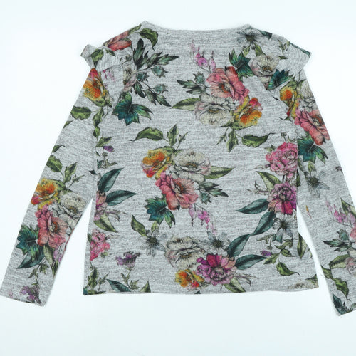 Oasis Womens Grey Floral Polyester Jersey Blouse Size S Scoop Neck