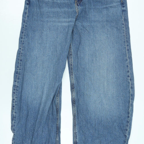 Marks and Spencer Womens Blue Cotton Wide-Leg Jeans Size 10 L29 in Regular Zip