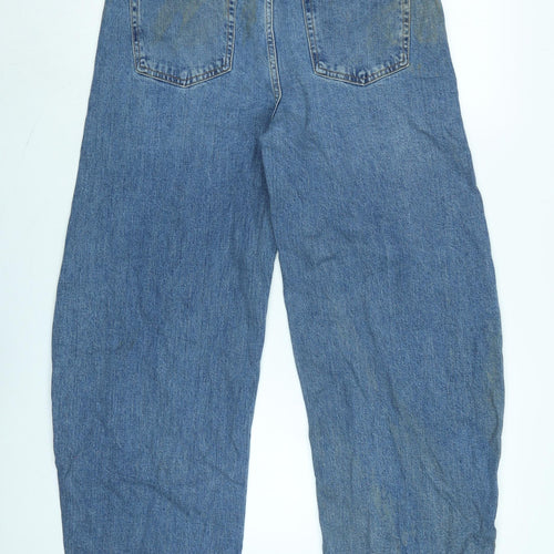 Marks and Spencer Womens Blue Cotton Wide-Leg Jeans Size 10 L29 in Regular Zip