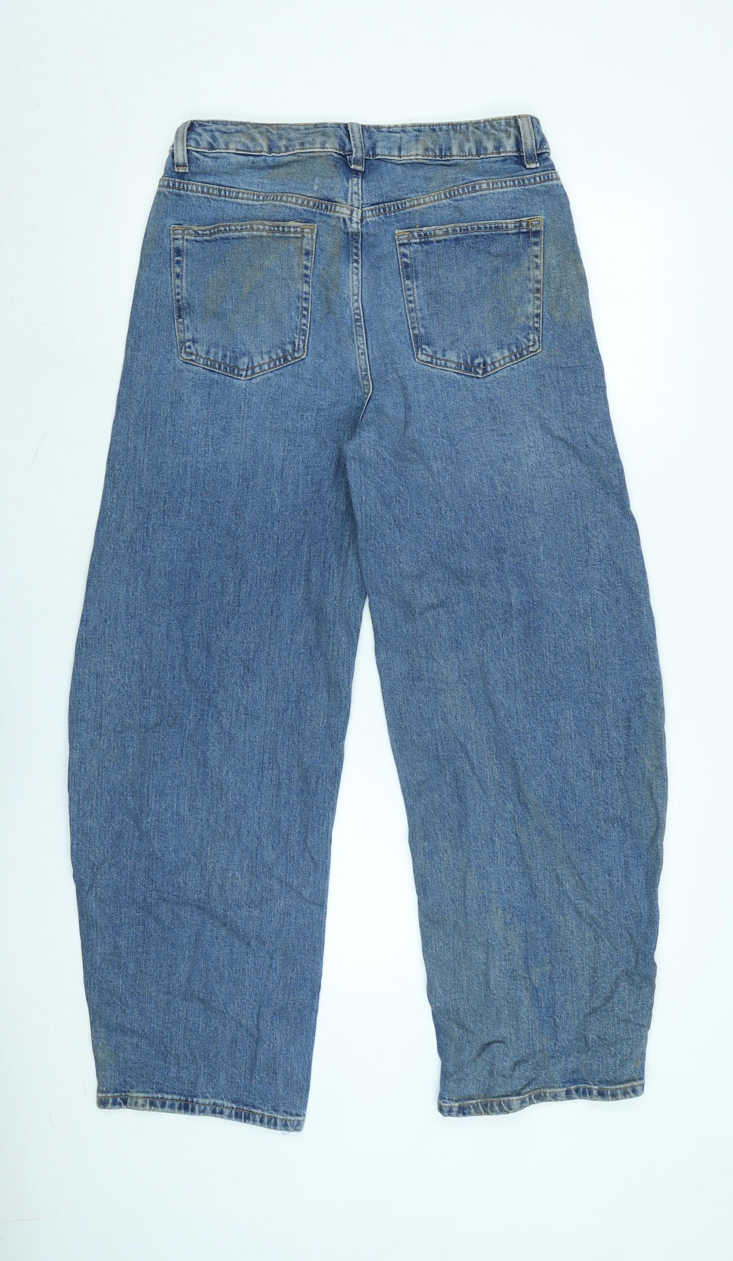 Marks and Spencer Womens Blue Cotton Wide-Leg Jeans Size 10 L29 in Regular Zip