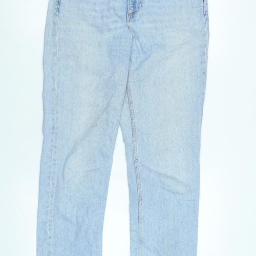 Topshop Womens Blue Cotton Straight Jeans Size 30 in L29 in Regular Zip - Raw Hem