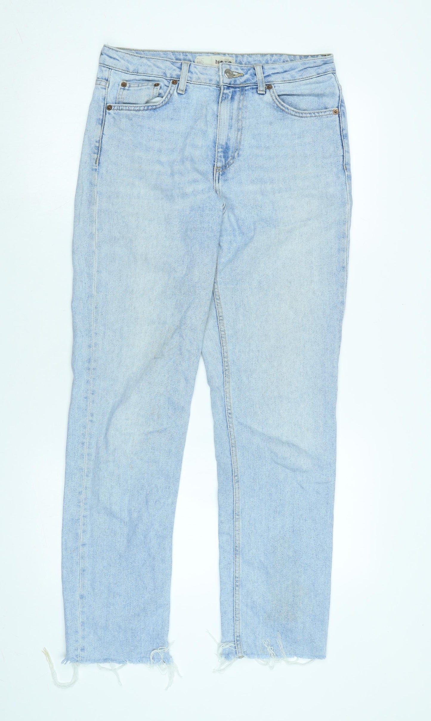 Topshop Womens Blue Cotton Straight Jeans Size 30 in L29 in Regular Zip - Raw Hem