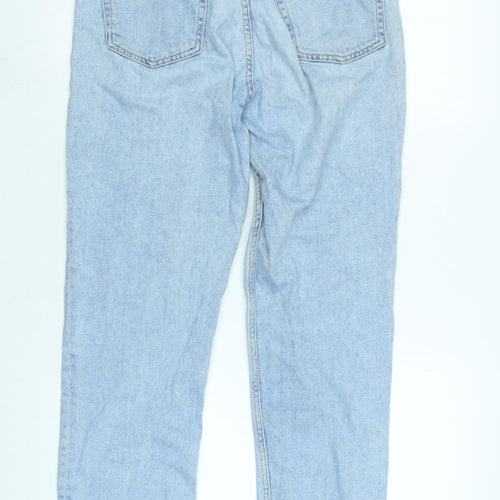 Topshop Womens Blue Cotton Straight Jeans Size 30 in L29 in Regular Zip - Raw Hem