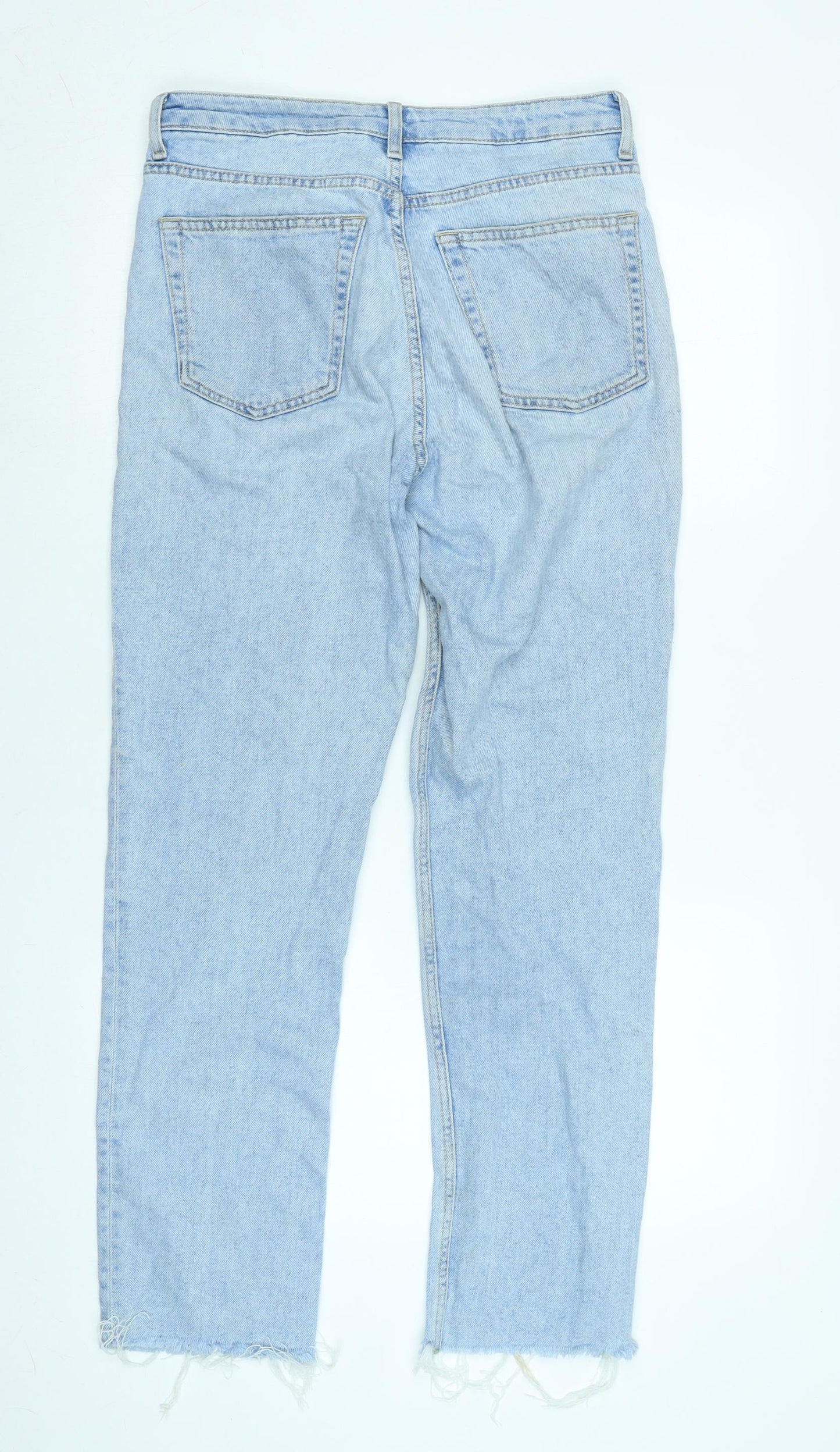 Topshop Womens Blue Cotton Straight Jeans Size 30 in L29 in Regular Zip - Raw Hem