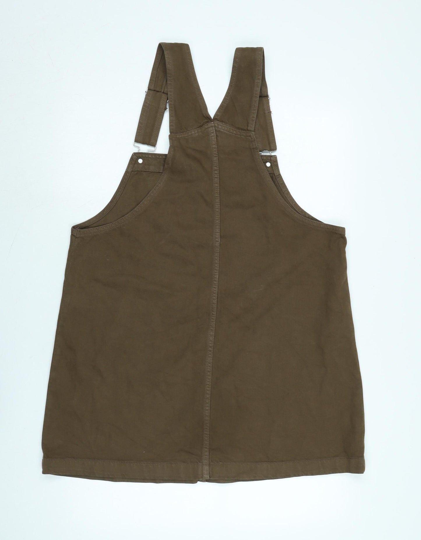 Monki Womens Brown Cotton Pinafore/Dungaree Dress Size 10 Square Neck Snap - Adjustable Straps