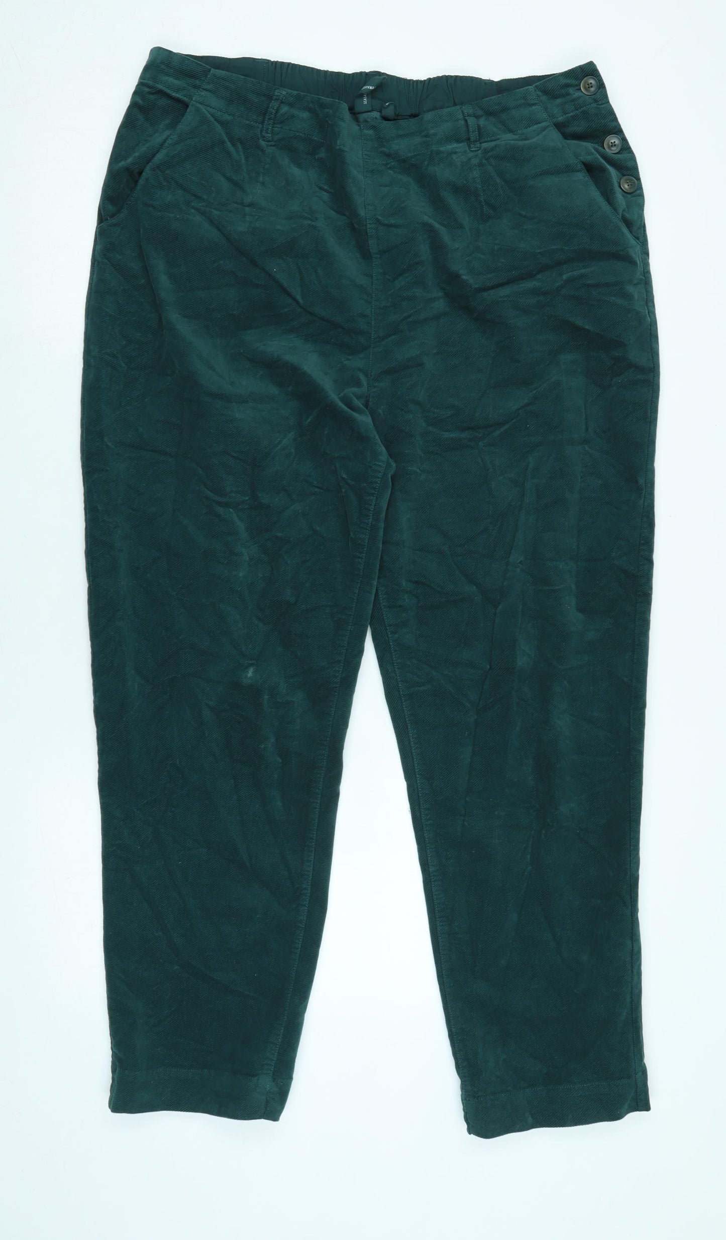 Seasalt Cornwall Womens Green Cotton Blend Trousers Size 18 L28 in Regular Zip