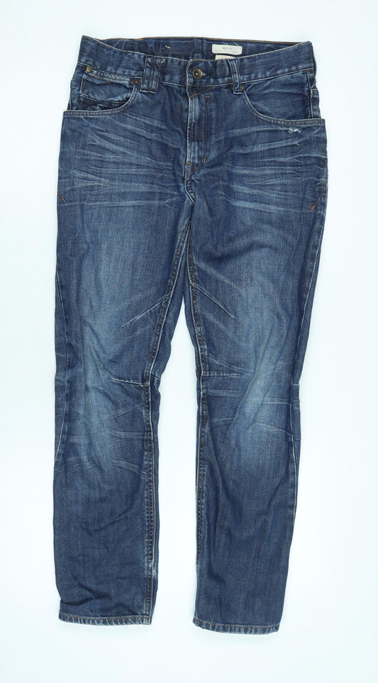& Now Boys Blue Cotton Tapered Jeans Size 11-12 Years L28 in Regular Zip - Logo - Distressed