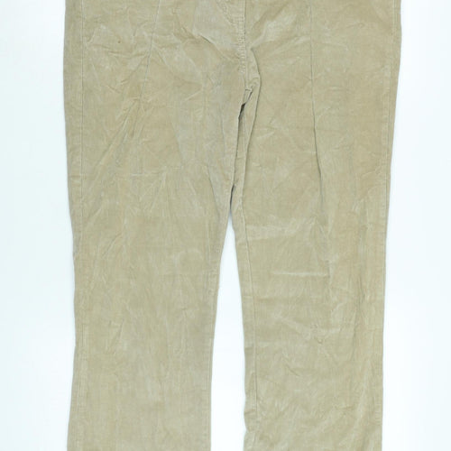 Cotton Traders Womens Beige Cotton Blend Trousers Size 18 L28 in Regular Zip