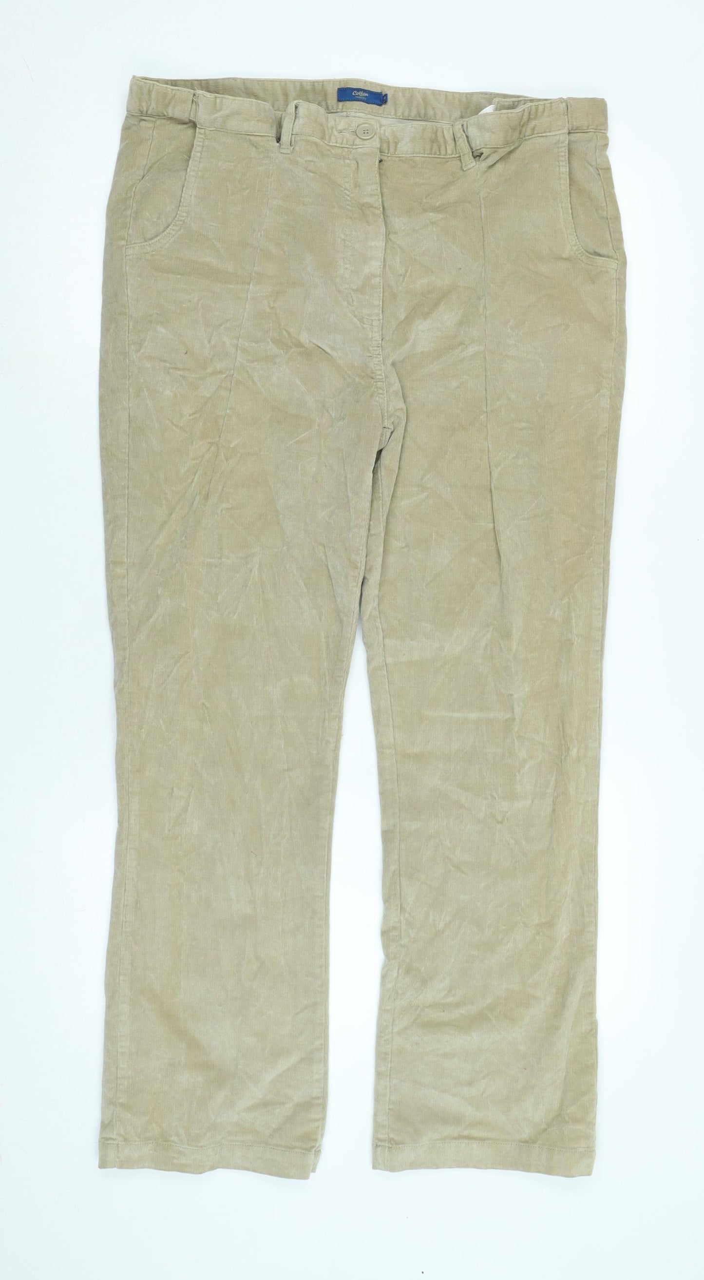 Cotton Traders Womens Beige Cotton Blend Trousers Size 18 L28 in Regular Zip