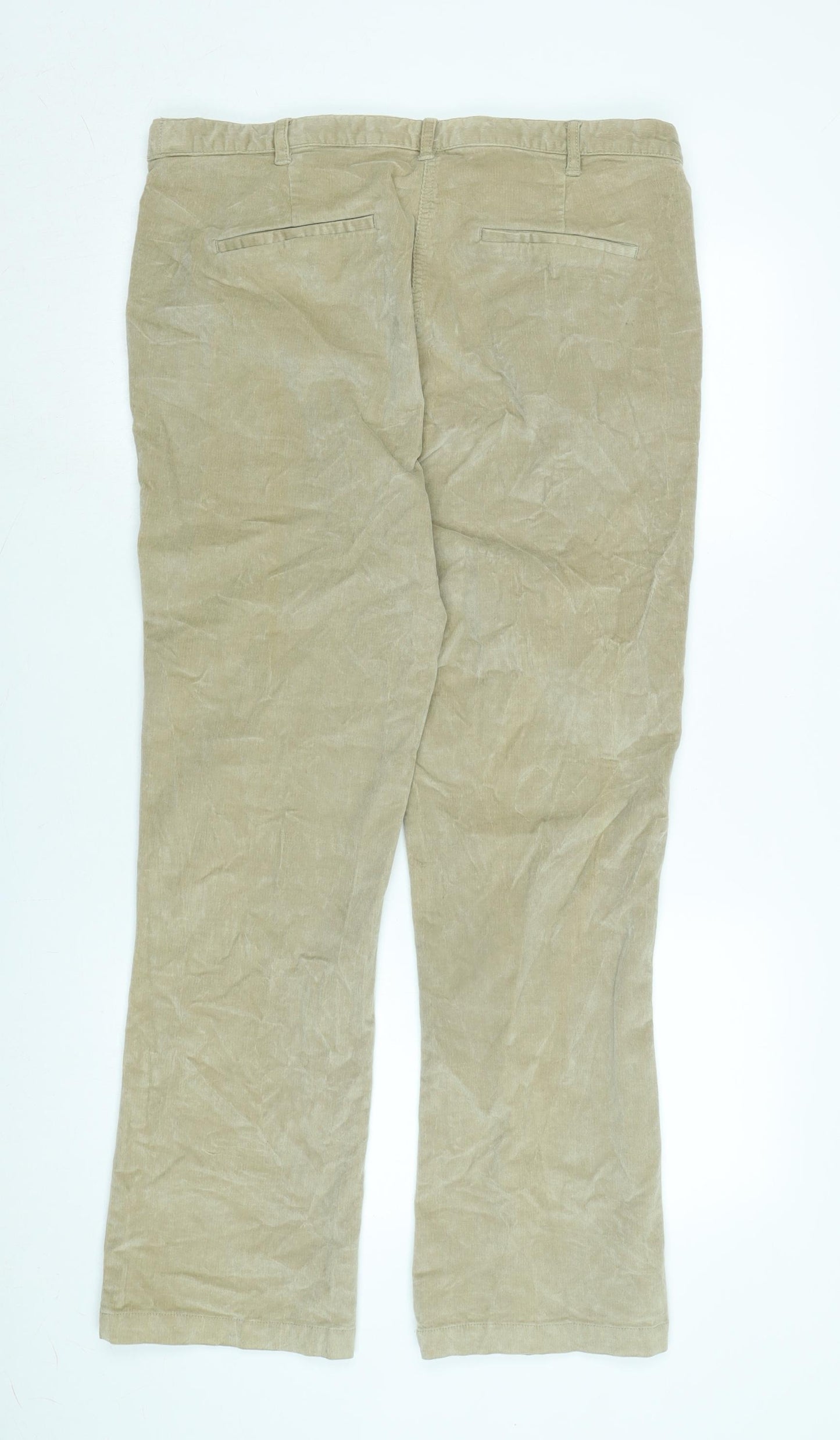 Cotton Traders Womens Beige Cotton Blend Trousers Size 18 L28 in Regular Zip