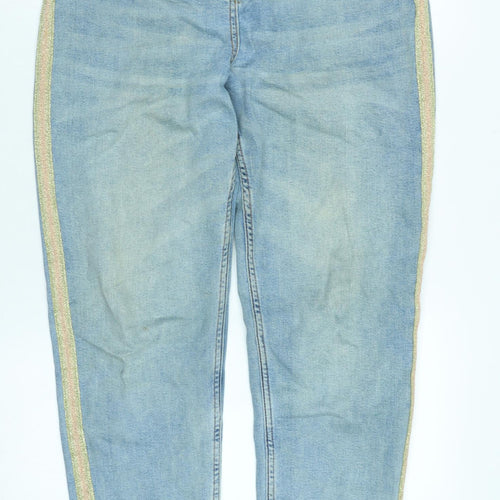 Falmer Womens Blue Cotton Blend Straight Jeans Size 12 L26 in Regular Zip - Gold Glitter stripe