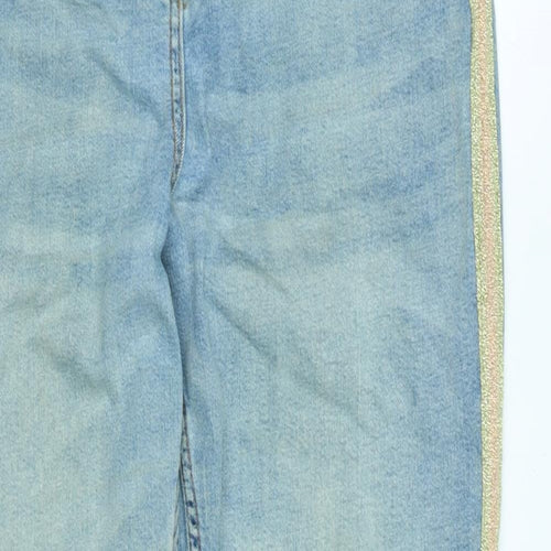 Falmer Womens Blue Cotton Blend Straight Jeans Size 12 L26 in Regular Zip - Gold Glitter stripe