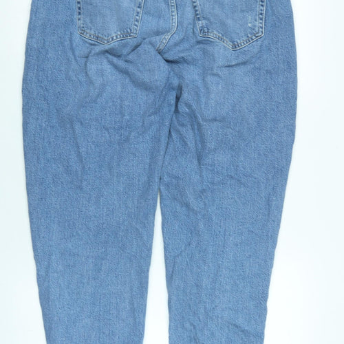 Marks and Spencer Womens Blue Cotton Blend Mom Jeans Size 14 L27 in Regular Zip