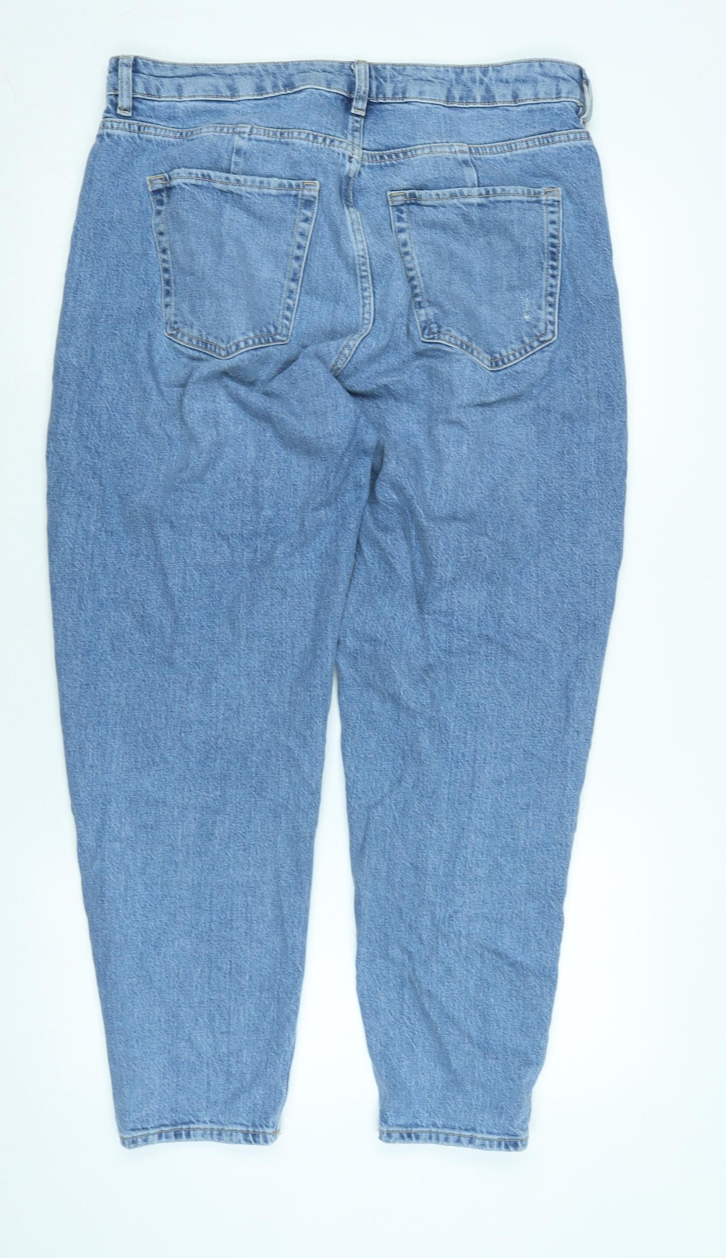 Marks and Spencer Womens Blue Cotton Blend Mom Jeans Size 14 L27 in Regular Zip