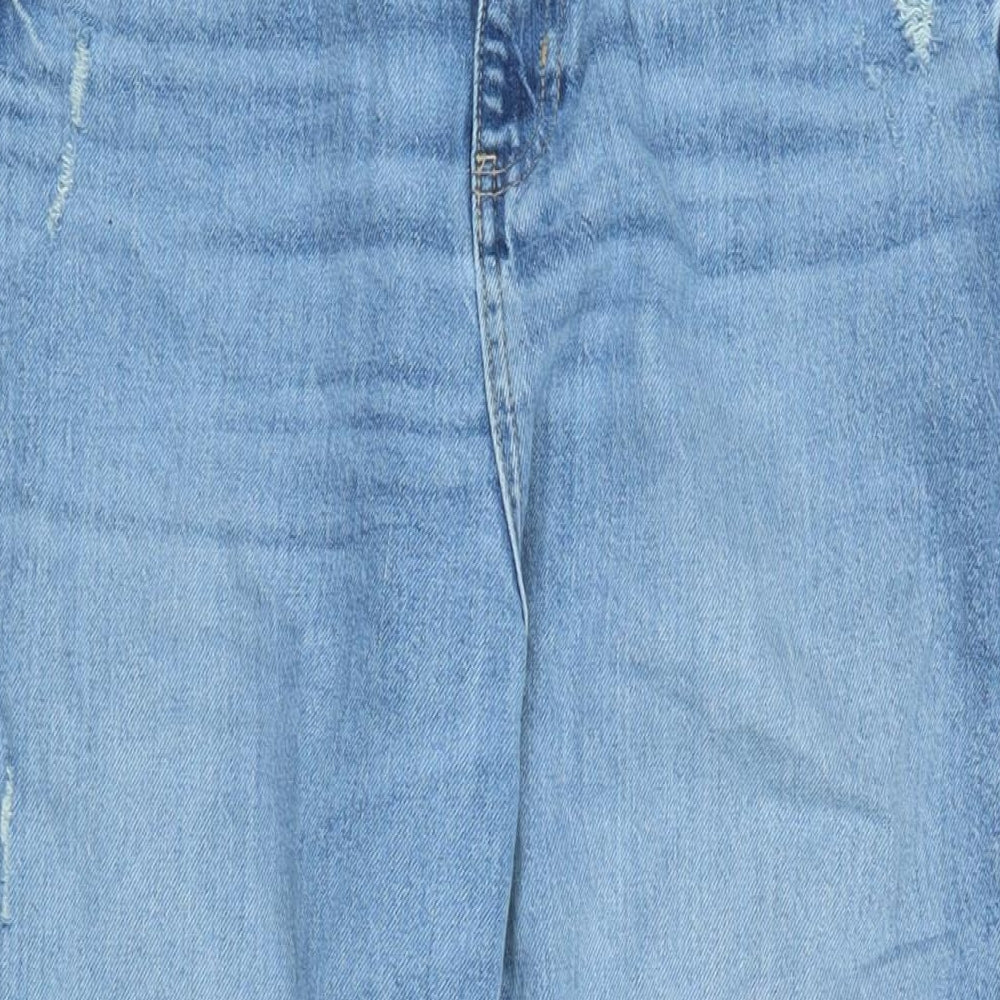 Marks and Spencer Womens Blue Cotton Blend Mom Jeans Size 14 L27 in Regular Zip