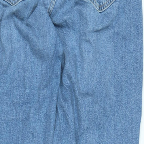 Marks and Spencer Womens Blue Cotton Blend Mom Jeans Size 14 L27 in Regular Zip